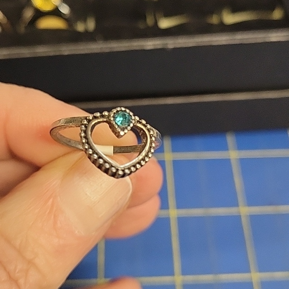 Turquoise Faux Stone Dark Silver Tone Ring Size 8